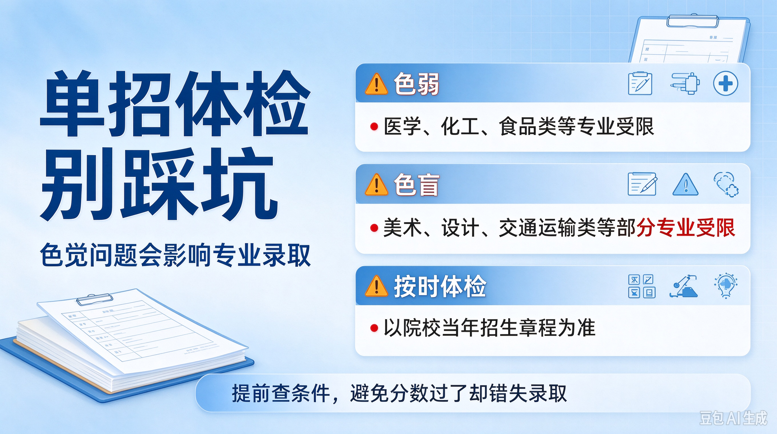 单招体检没过直接落榜！色弱色盲哪些专业不能报？