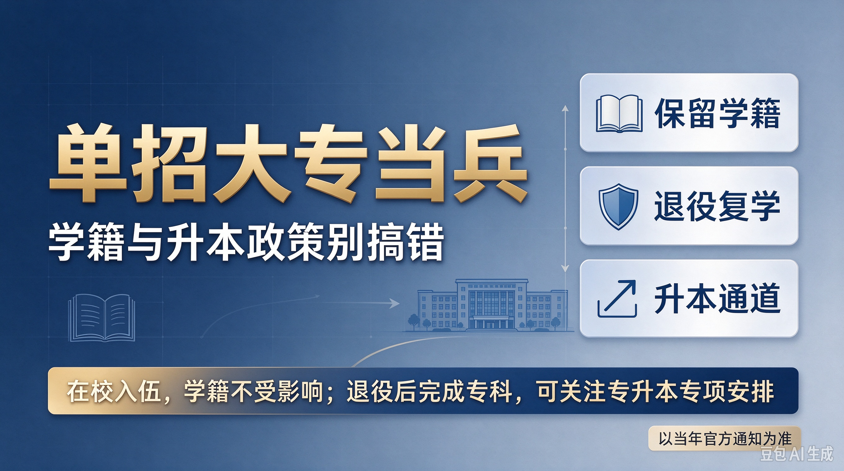 想让孩子单招大专去当兵？学籍和升本政策别搞错！